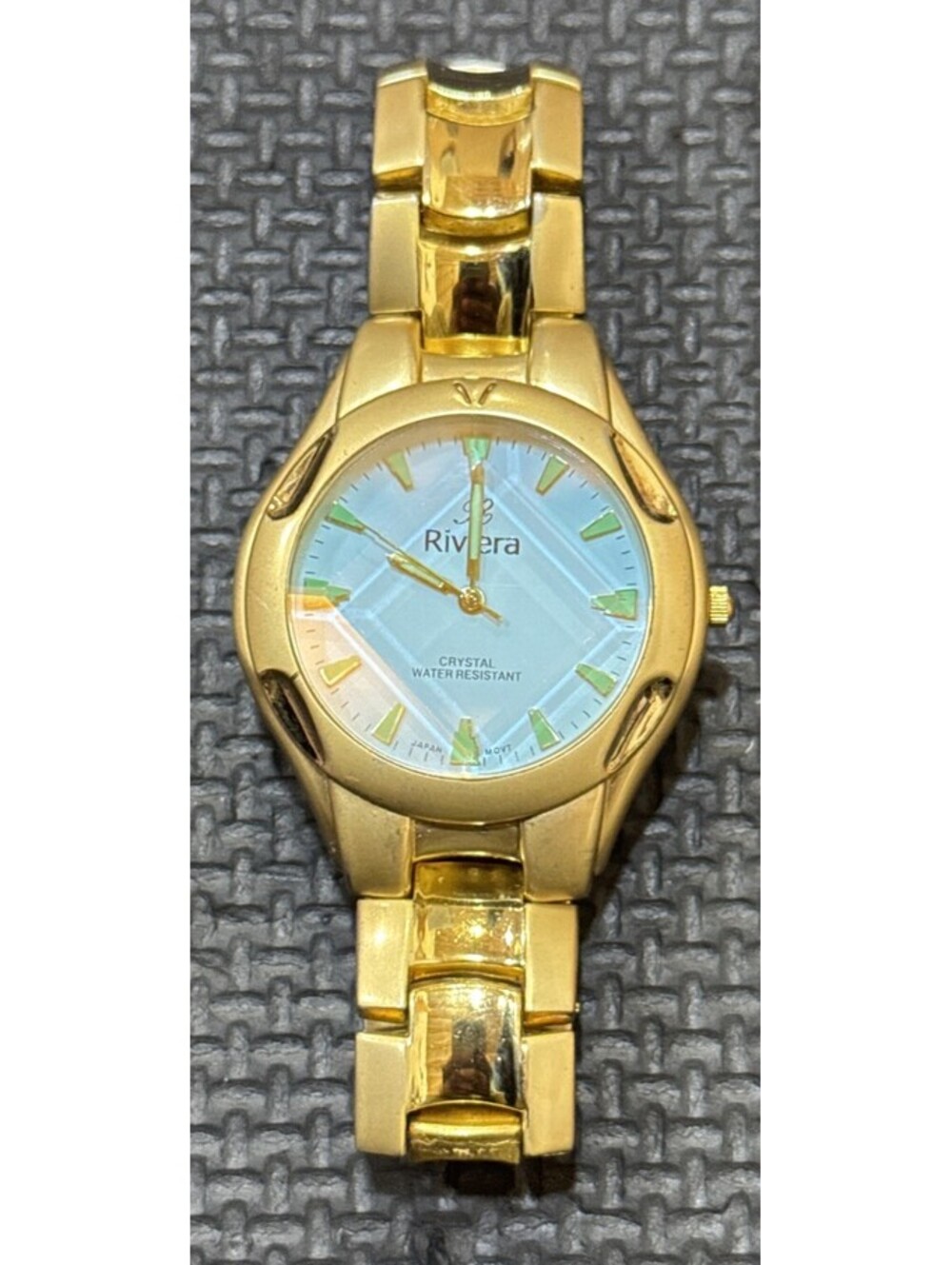 Riviera Gold Toned Mens Watch | Crystal Dial Cover | New Battery